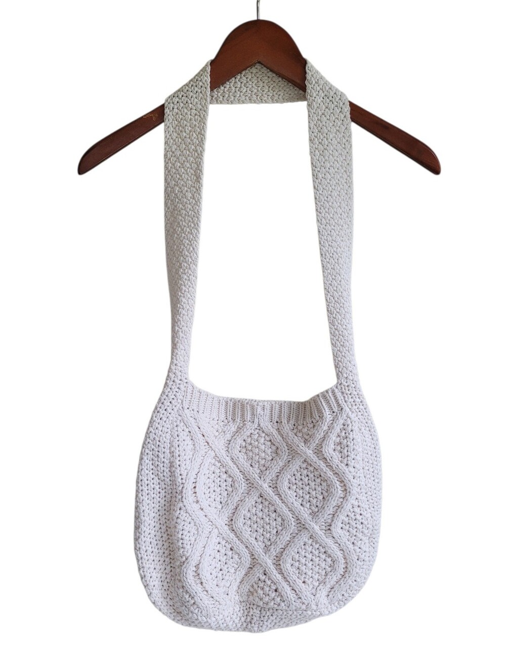 Cable Knit Woven Boho Wide Strap Shoulder Bag Medium Festival